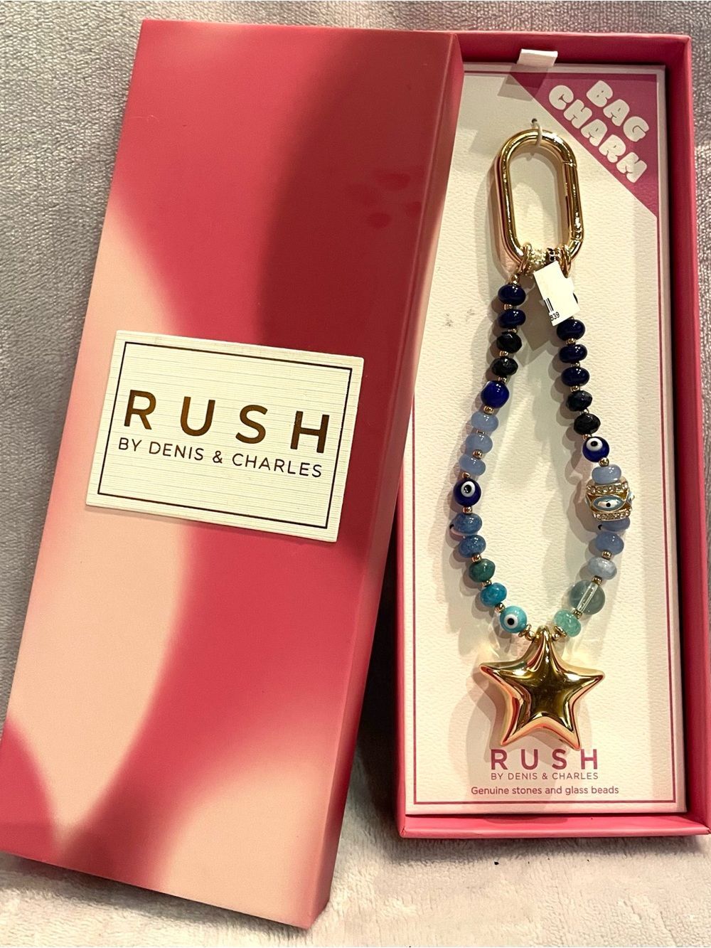 Rush by Denis & Charles NWT Evil Eye Beaded Bag Charm Gold Star Pendant Keychain - Picture 4 of 5